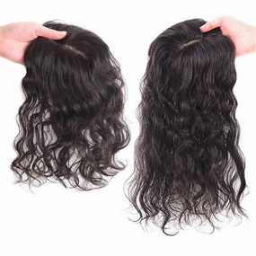 RemeeHi Remy Human Hair Curl Hairpiece Clip In Topper Hand Made Toupee Hair Topper Piece for Thinning Hair Free Part 7x10 Natural Color 30cm