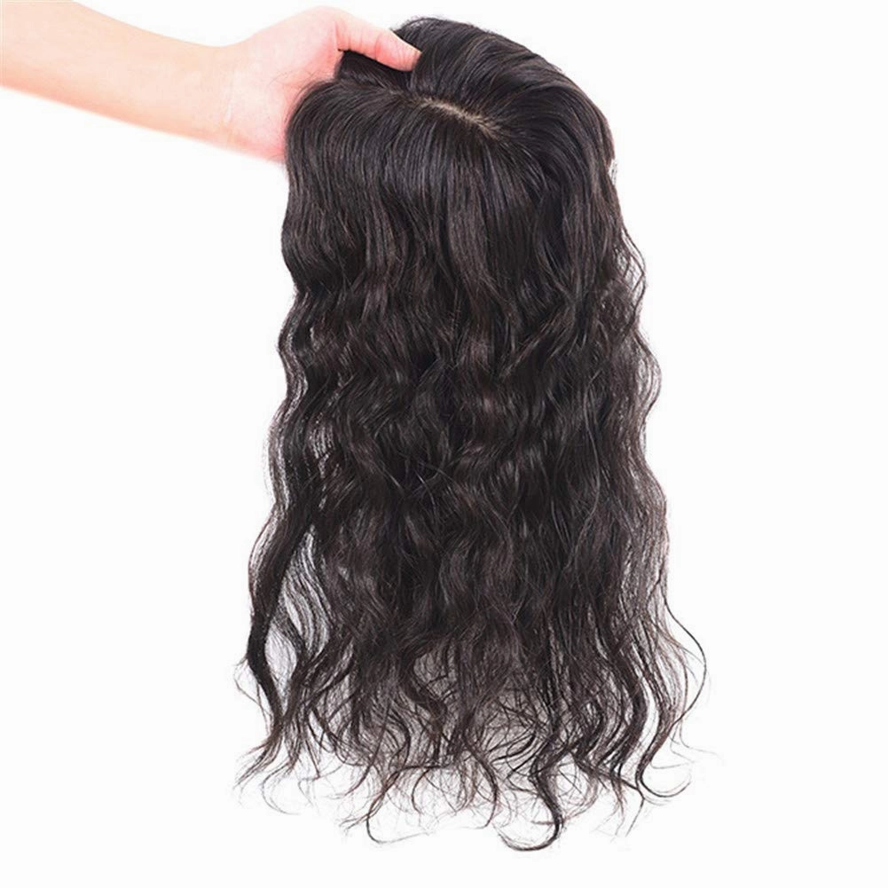 RemeeHi Remy Human Hair Curl Hairpiece Clip In Topper Hand Made Toupee Hair Topper Piece for Thinning Hair Free Part 7x10 Natural Color 30cm