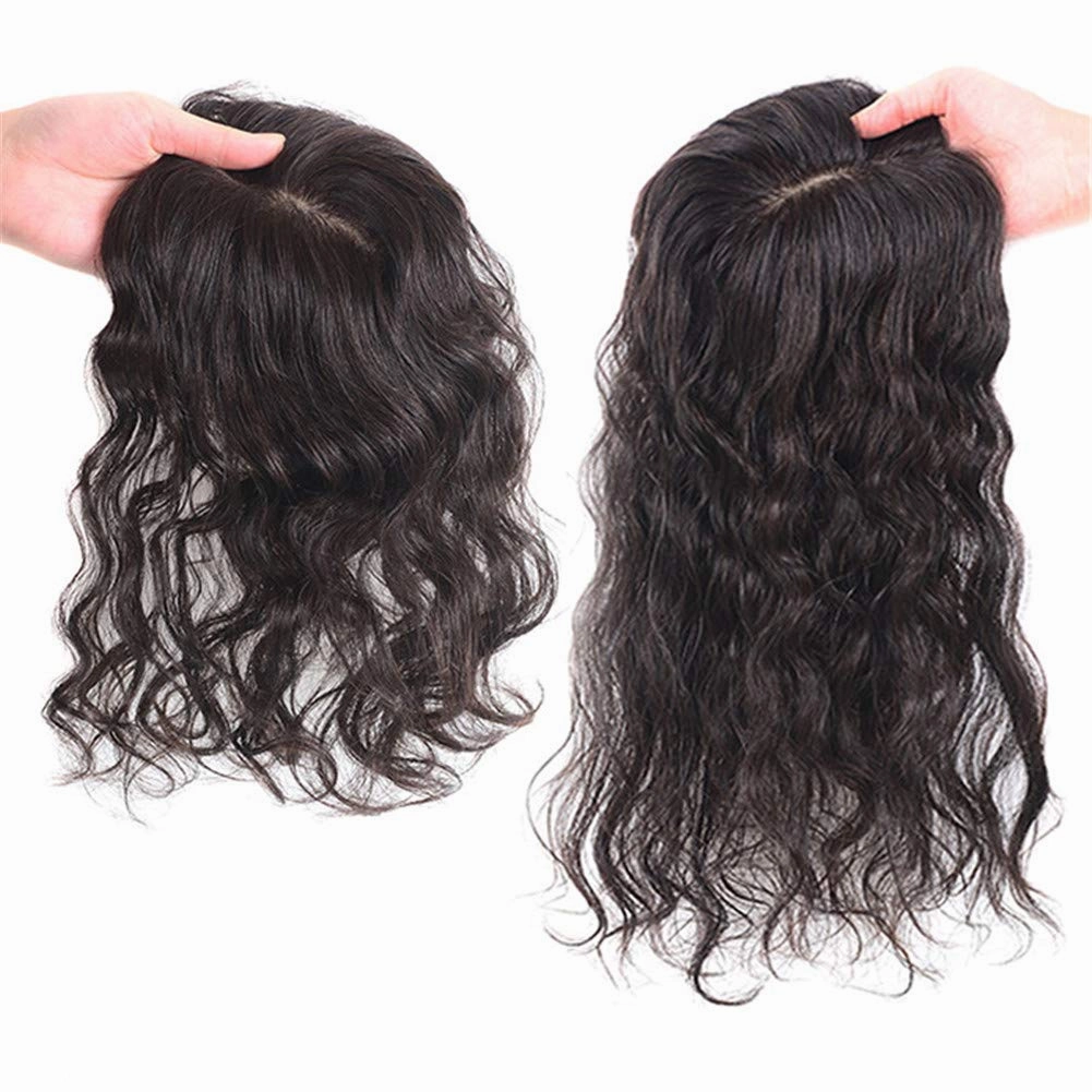 RemeeHi Remy Human Hair Curl Hairpiece Clip In Topper Hand Made Toupee Hair Topper Piece for Thinning Hair Free Part 7x10 Natural Color 30cm