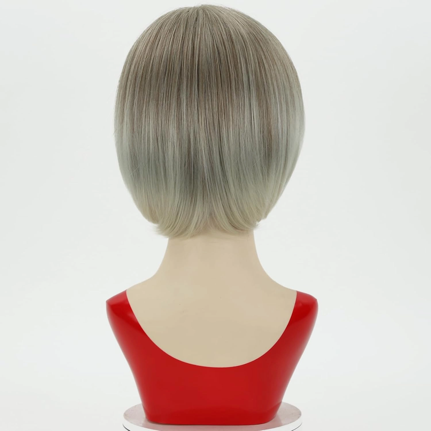 RENERSHOW Short Blonde Bob Wig with Bangs for White Women Chin Length Ash Blonde Cute Classic Bob Straight Hair Synthetic Wig