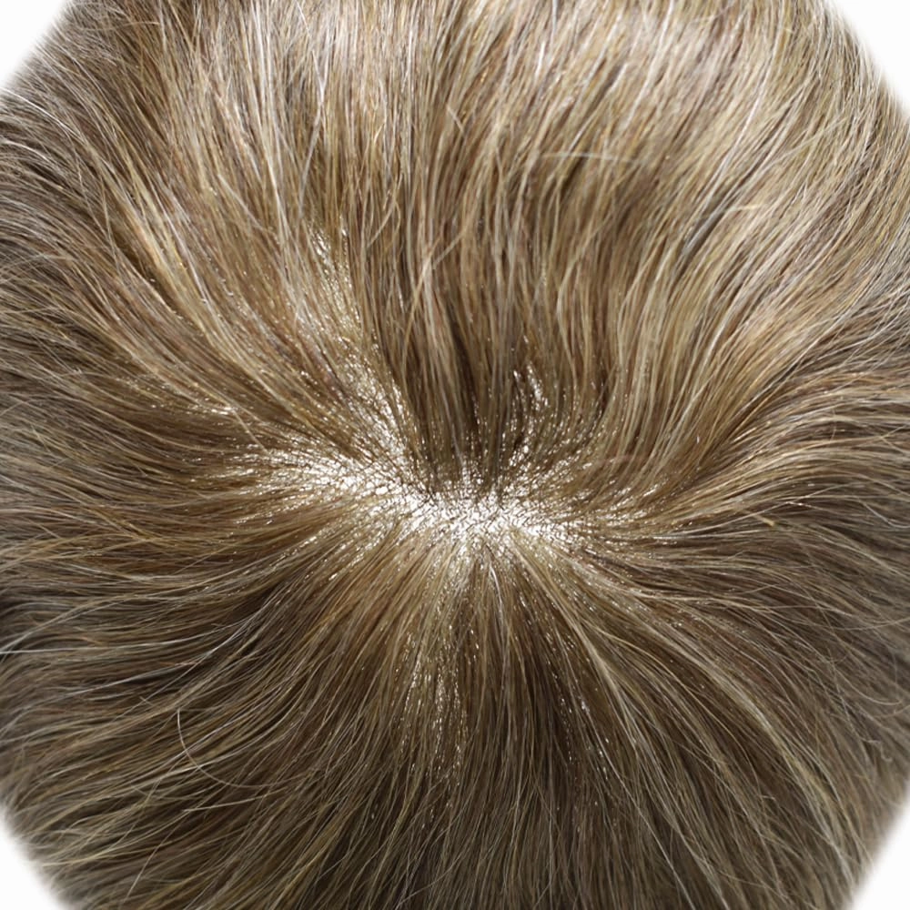RESHE Hair System For Mens Toupee Human Hair Replacement System Durable Fine Welded Mono Lace Toupee for Men Hair Piece #1710#17 Dark Ash Blonde 10% Grey 100% Density