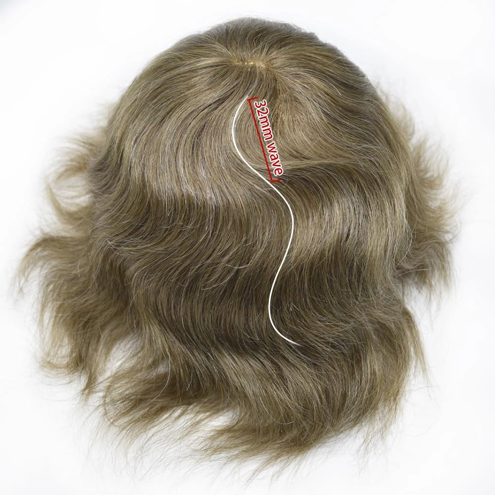 RESHE Hair System For Mens Toupee Human Hair Replacement System Durable Fine Welded Mono Lace Toupee for Men Hair Piece #1710#17 Dark Ash Blonde 10% Grey 100% Density