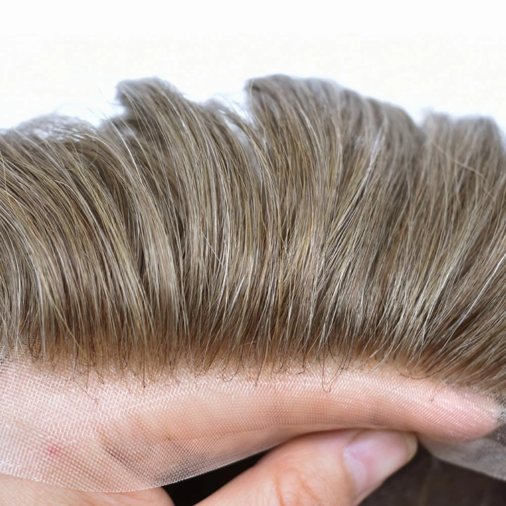 RESHE Hair System For Mens Toupee Human Hair Replacement System Durable Fine Welded Mono Lace Toupee for Men Hair Piece #1710#17 Dark Ash Blonde 10% Grey 100% Density