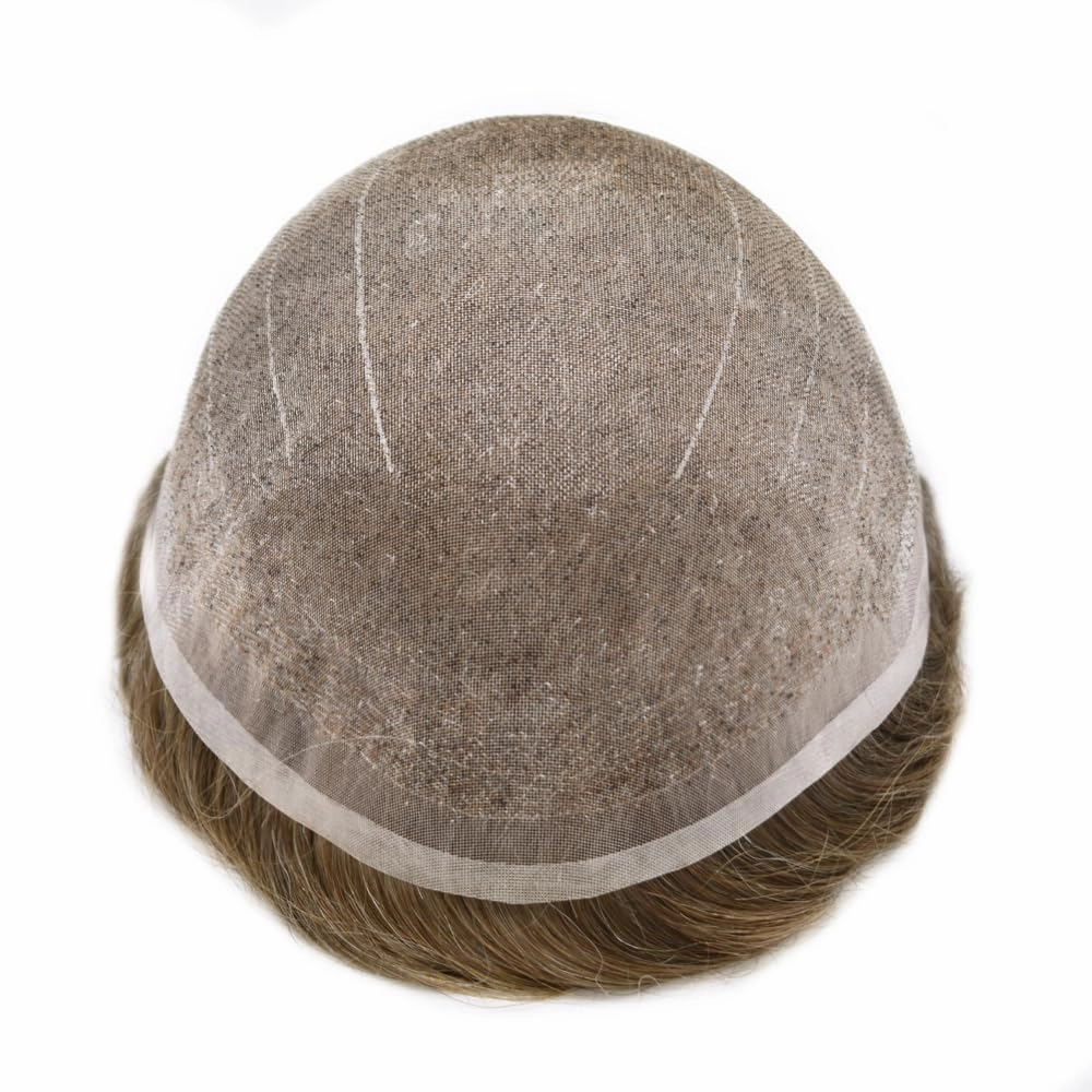 RESHE Hair System For Mens Toupee Human Hair Replacement System Durable Fine Welded Mono Lace Toupee for Men Hair Piece #1710#17 Dark Ash Blonde 10% Grey 100% Density