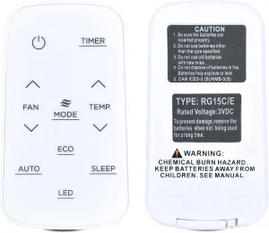 RG15C1/E Replacement Remote Control Compatible for Toshiba Window Air Conditioner RG15C/E RG15CE