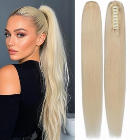 Rich Choices Claw Clip Ponytail Extension Human Hair Real Hair Ponytail Extension Balayage Bleach Blonde 14 Inch 105g One Piece Clip In Long Ponytail Hair Extensions Straight For Women #613