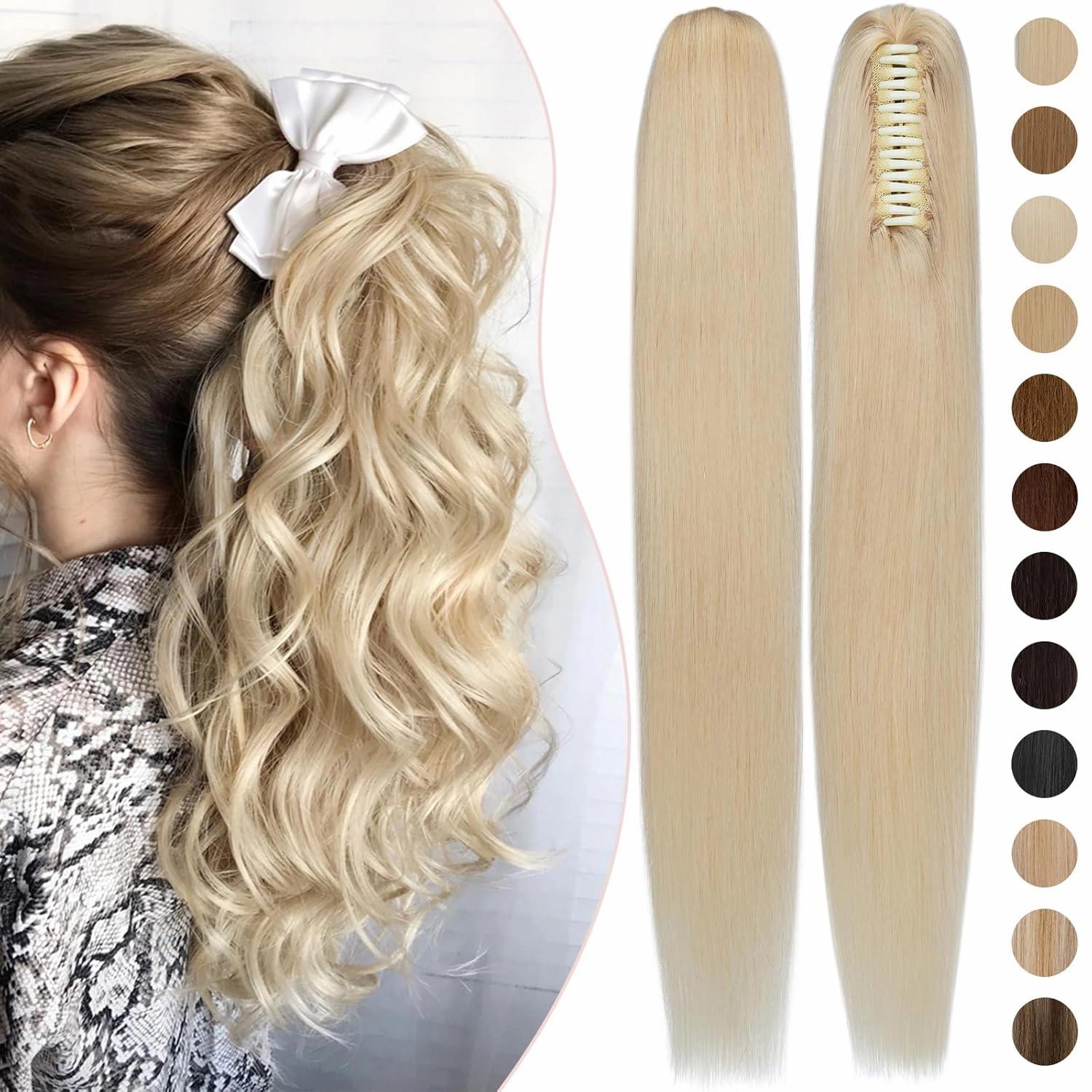 Rich Choices Claw Clip Ponytail Extension Human Hair Real Hair Ponytail Extension Balayage Bleach Blonde 14 Inch 105g One Piece Clip In Long Ponytail Hair Extensions Straight For Women #613