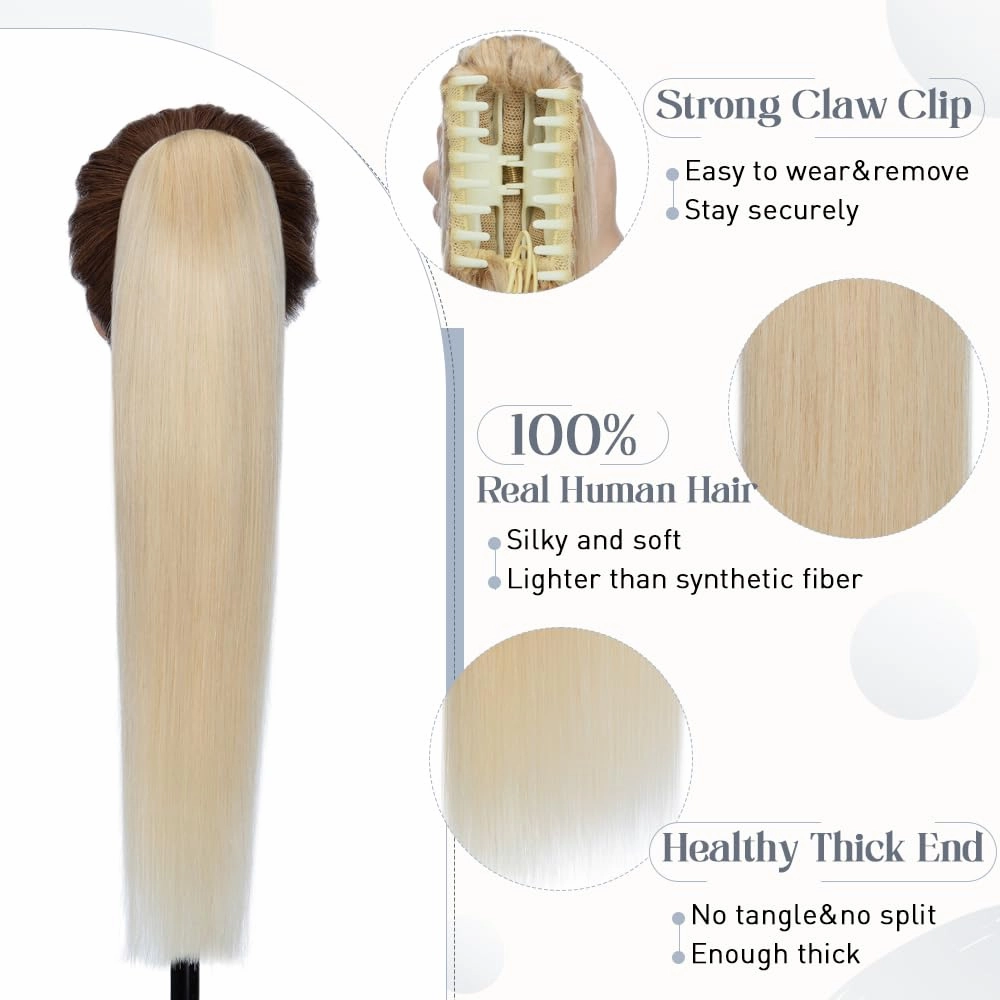 Rich Choices Claw Clip Ponytail Extension Human Hair Real Hair Ponytail Extension Balayage Bleach Blonde 14 Inch 105g One Piece Clip In Long Ponytail Hair Extensions Straight For Women #613