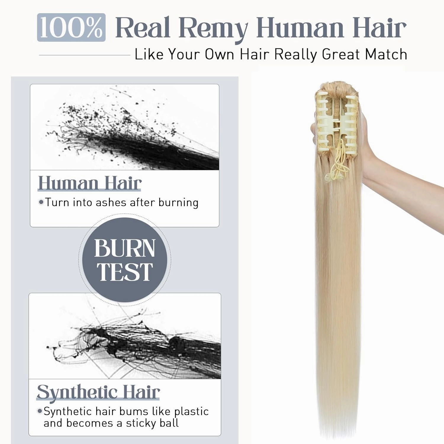 Rich Choices Claw Clip Ponytail Extension Human Hair Real Hair Ponytail Extension Balayage Bleach Blonde 14 Inch 105g One Piece Clip In Long Ponytail Hair Extensions Straight For Women #613