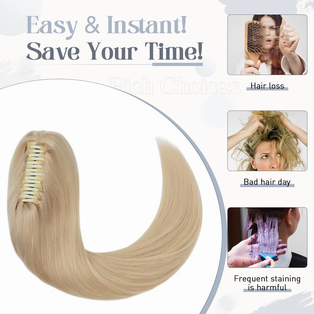 Rich Choices Claw Clip Ponytail Extension Human Hair Real Hair Ponytail Extension Balayage Bleach Blonde 14 Inch 105g One Piece Clip In Long Ponytail Hair Extensions Straight For Women #613