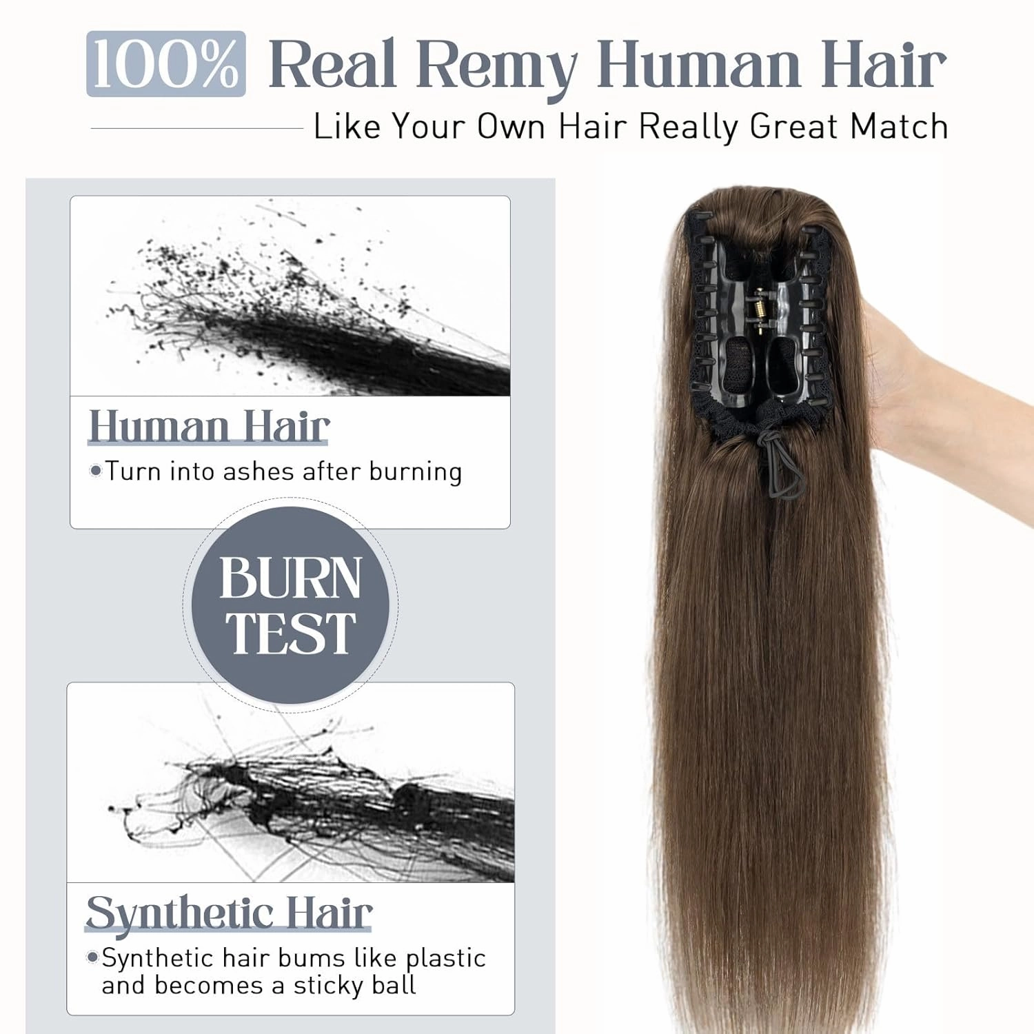 Rich Choices Claw Clip Ponytail Extension Human Hair Real Hair Ponytail Extension Balayage Chocolate Brown Clip In Long Ponytail Hair Extensions Straight For Women #2R 14 Inch