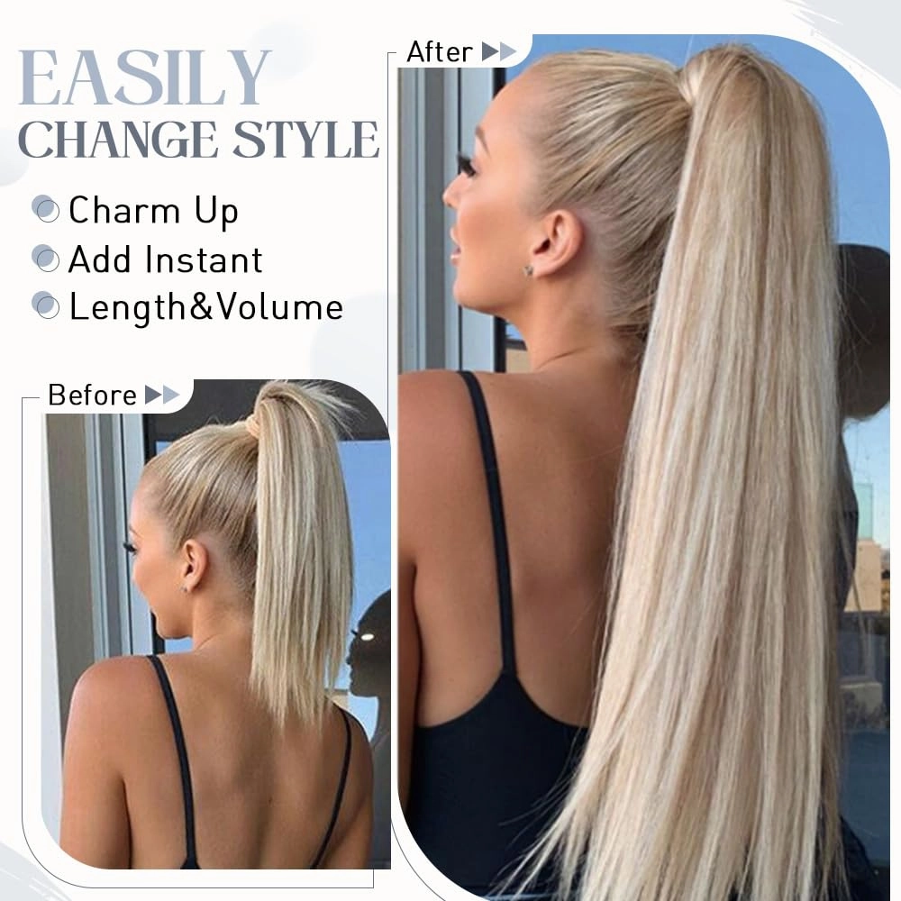 Rich Choices Claw Clip Ponytail Extension Real Human Hair One Piece Clip In Long Remy Ponytail Hair Extension For Women #18P613 Ash Blonde Highlighted Bleach Blonde 14 Inch 105g