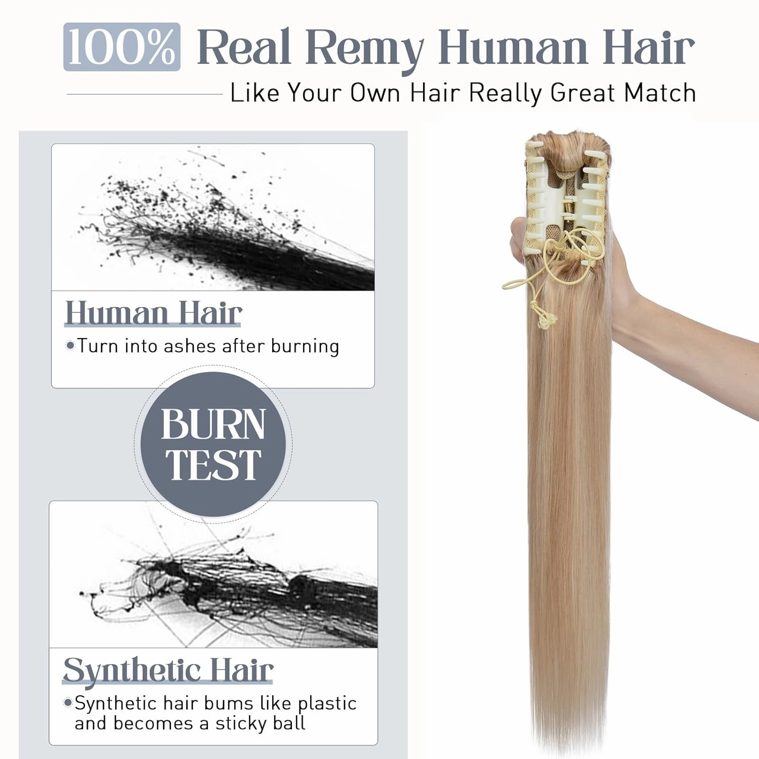 Rich Choices Claw Clip Ponytail Extension Real Human Hair One Piece Clip In Long Remy Ponytail Hair Extension For Women #18P613 Ash Blonde Highlighted Bleach Blonde 14 Inch 105g