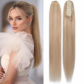 Rich Choices Claw Clip Ponytail Extension Real Human Hair One Piece Clip In Long Remy Ponytail Hair Extension For Women #18P613 Ash Blonde Highlighted Bleach Blonde 14 Inch 105g