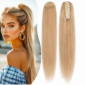 Rich Choices Claw Clip Ponytail Extension Real Human Hair One Piece Clip In Remy Long Ponytail Hair Extensions Straight For Women Pony tail #27 Dark Blonde 14 Inch