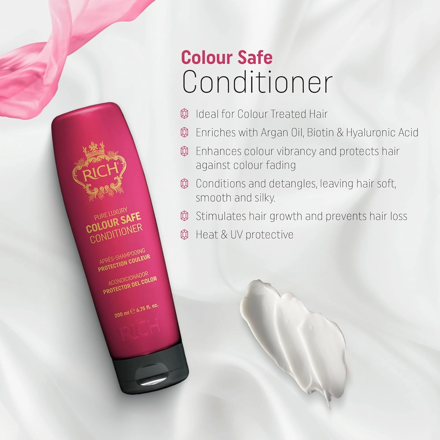 RICH Pure Luxury Conditioner for Color Treated Hair Protect - Color Safe, Paraben & Sulfate Free Conditioner in Argan Oil, Biotin, Hyluronic Acid - 6.75 Oz