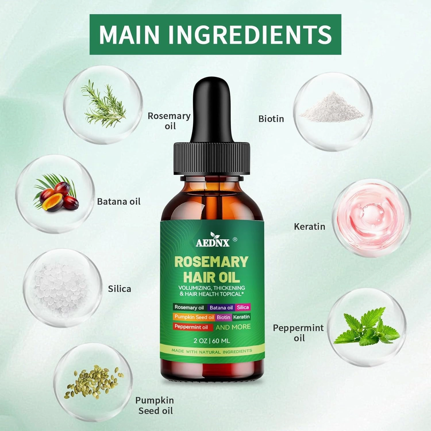 Rosemary Hair Oil For Growth with Oil Batana oil Pumpkin Seed Oil Peppermint Oil Silica Biotin Collagen Keratin Saw Palmetto Horsetail Tea Tree Vit E Aloe Vera Jojoba (2 Pack)
