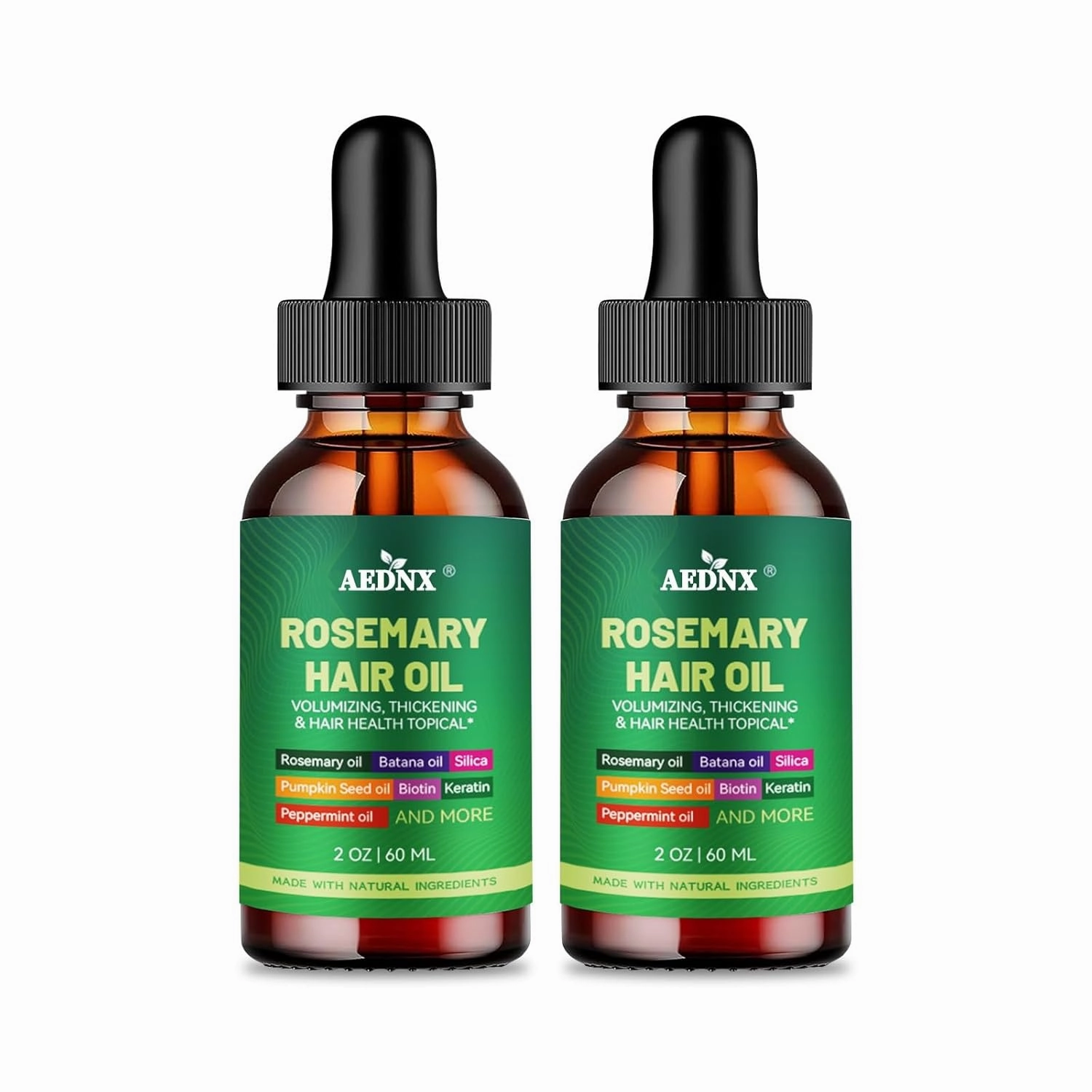 Rosemary Hair Oil For Growth with Oil Batana oil Pumpkin Seed Oil Peppermint Oil Silica Biotin Collagen Keratin Saw Palmetto Horsetail Tea Tree Vit E Aloe Vera Jojoba (2 Pack)