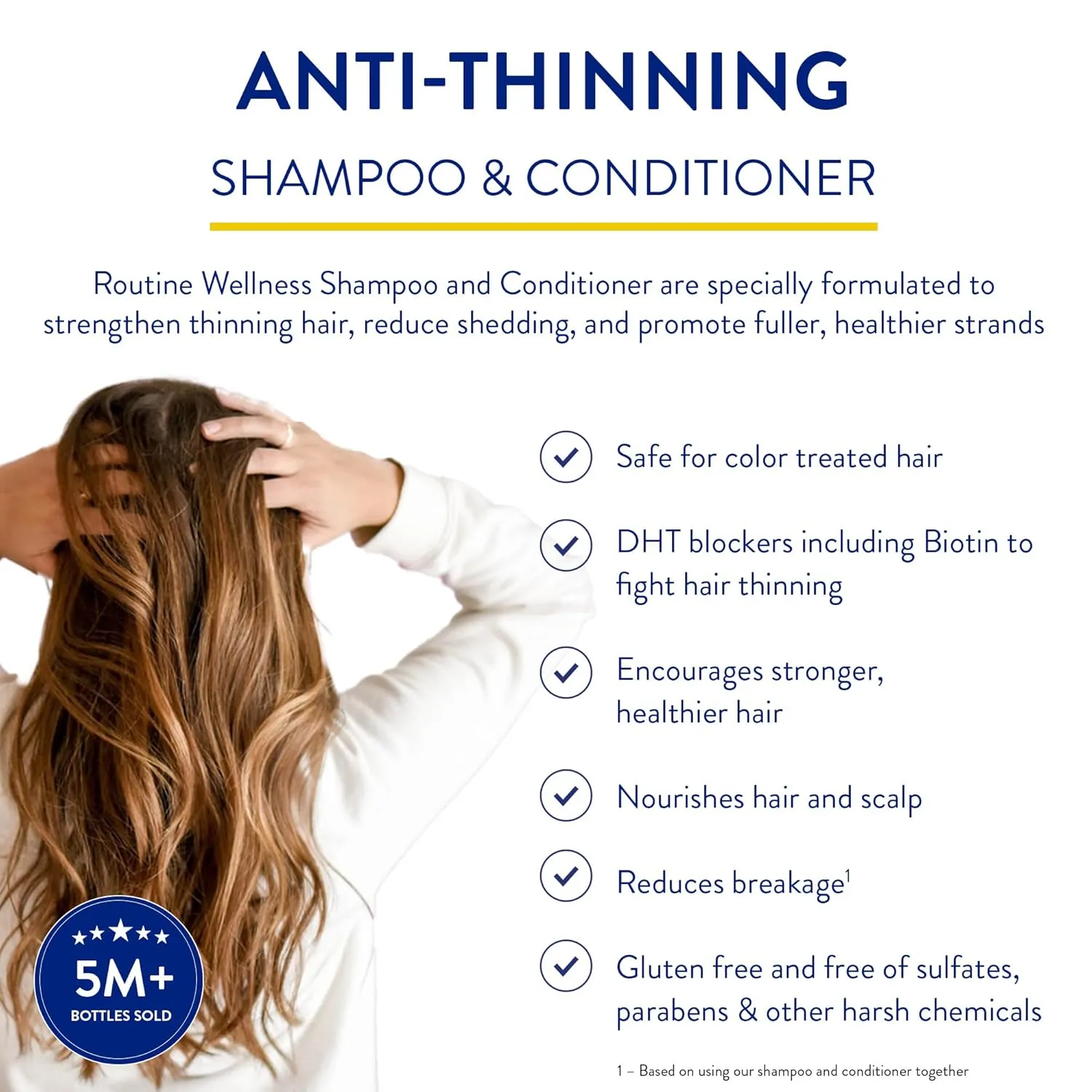 Routine Wellness Anti-Thinning Shampoo and Conditioner Set for Thinning Hair - Biotin DHT Blocker Women & Men - Color Safe Shampoo for Hair Loss & Healthier Hair - Rose Hips (Pack of 2)