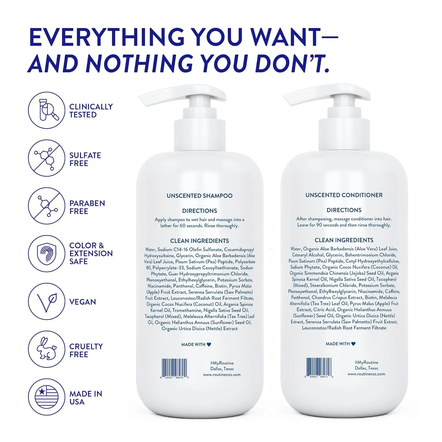Routine Wellness Anti-Thinning Shampoo and Conditioner Set for Thinning Hair - Biotin DHT Blocker Women & Men - Color Safe Shampoo for Hair Loss & Healthier Hair - Unscented (Pack of 2)