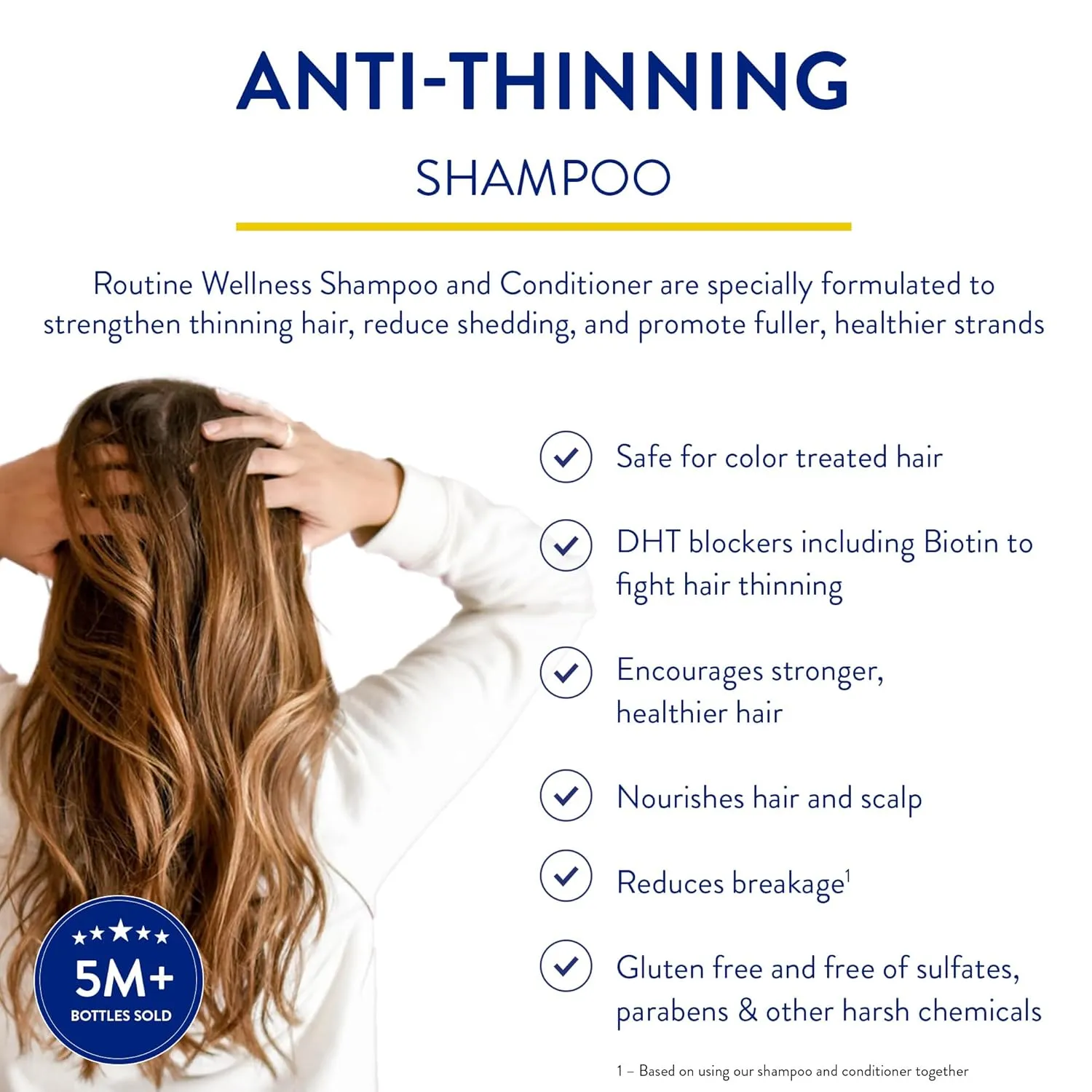 Routine Wellness Anti-Thinning Shampoo for Thinning Hair - Biotin DHT Blocker Women & Men - Color Safe Shampoo for Hair Loss & Healthy Hair - Rose Hips - 14oz