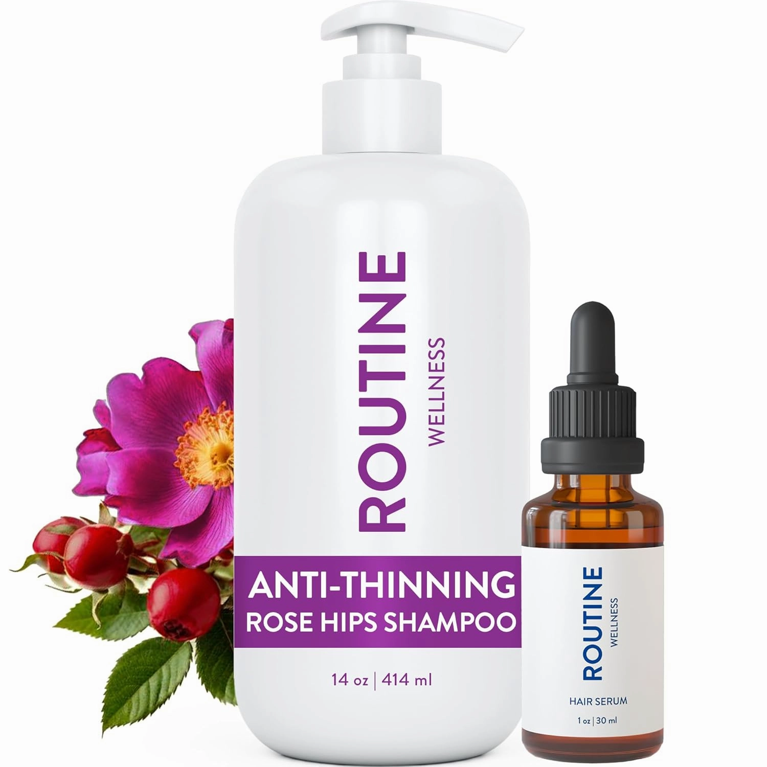 Routine Wellness Anti-Thinning Rose Hips Shampoo for Thinning Hair & Advanced Hair Serum Enhanced Hair Support and Thickness