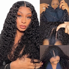 ROYAL IMPRESSION V Part Deep Wave Human Hair Wigs Upgraded U Part Human Hair Wig Minimal Leave Out No Sew in No Glue 180% Density V Shape Clip in Half Wig Beginner Friendly (20 Inch)