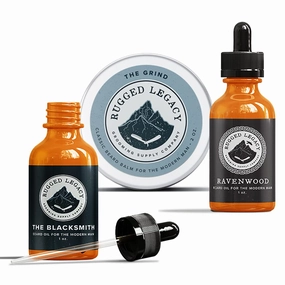 Rugged Legacy - Beard Conditioner Bundle: The Grind Beard Balm   The Blacksmith Beard Oil   Ravenwood Beard Oil, Scented Beard Balm & Beard Oil for Men with Natural Oils to Enrich Your Entire Beard