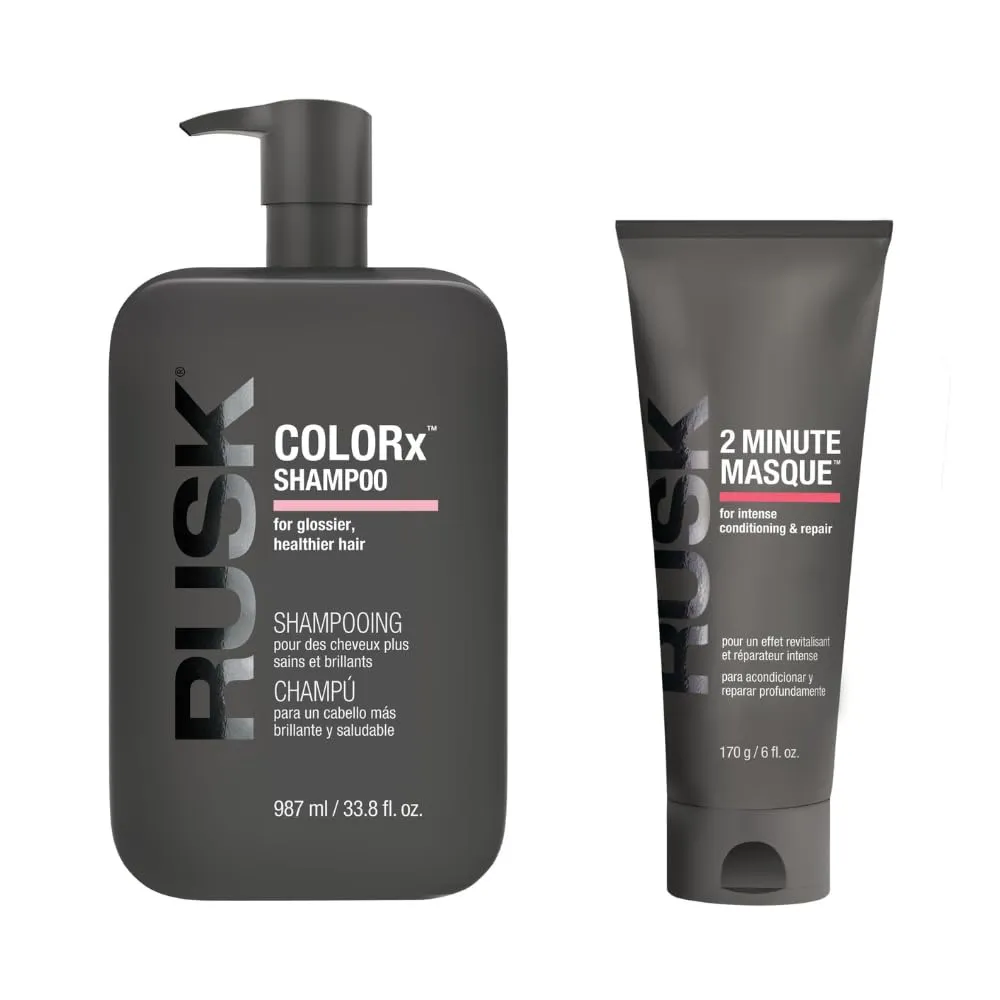 RUSK COLORx COLOR CARE Bundle: Sulfate-Free Shampoo 12 oz. & 2-MINUTE MASQUE Conditioner, 6 oz.