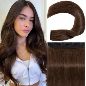 S-noilite Clip in Hair Extensions - Full Head Human Hair Clip in Extensions 100% Remy Straight 12 Inch/40g (#04 Medium Brown)