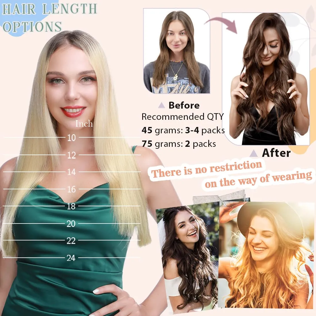 S-noilite One Piece Clip in Hair Extensions Human Hair Clip in Human Hair One Piece/5 Clips/3/4 Full Head Standard Weft Clip in Extensions 100% Remy Human Hair Straight #Light Brown 16"-45g