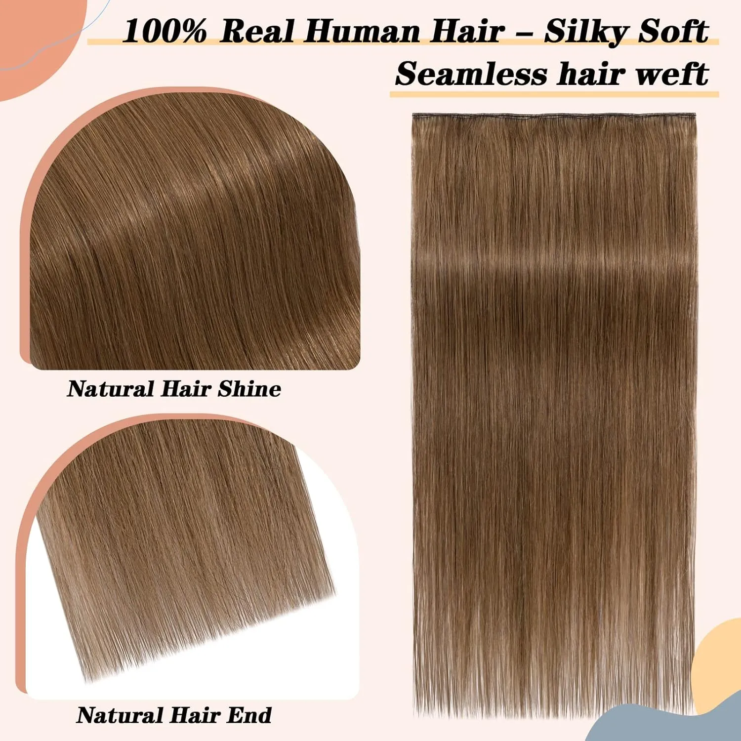 S-noilite One Piece Clip in Hair Extensions Human Hair Clip in Human Hair One Piece/5 Clips/3/4 Full Head Standard Weft Clip in Extensions 100% Remy Human Hair Straight #Light Brown 16"-45g