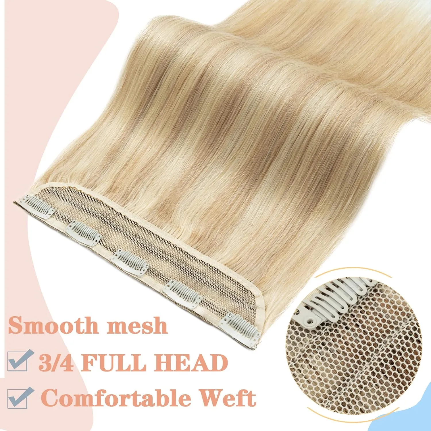 S-noilite One Piece Clip in Hair Extensions Real Human Hair Balayage One Piece/5 Clips 3/4 Full Head One Piece Human Hair Extensions 12 Inch/40g (#18/613 Ash Blonde/Bleach Blonde)