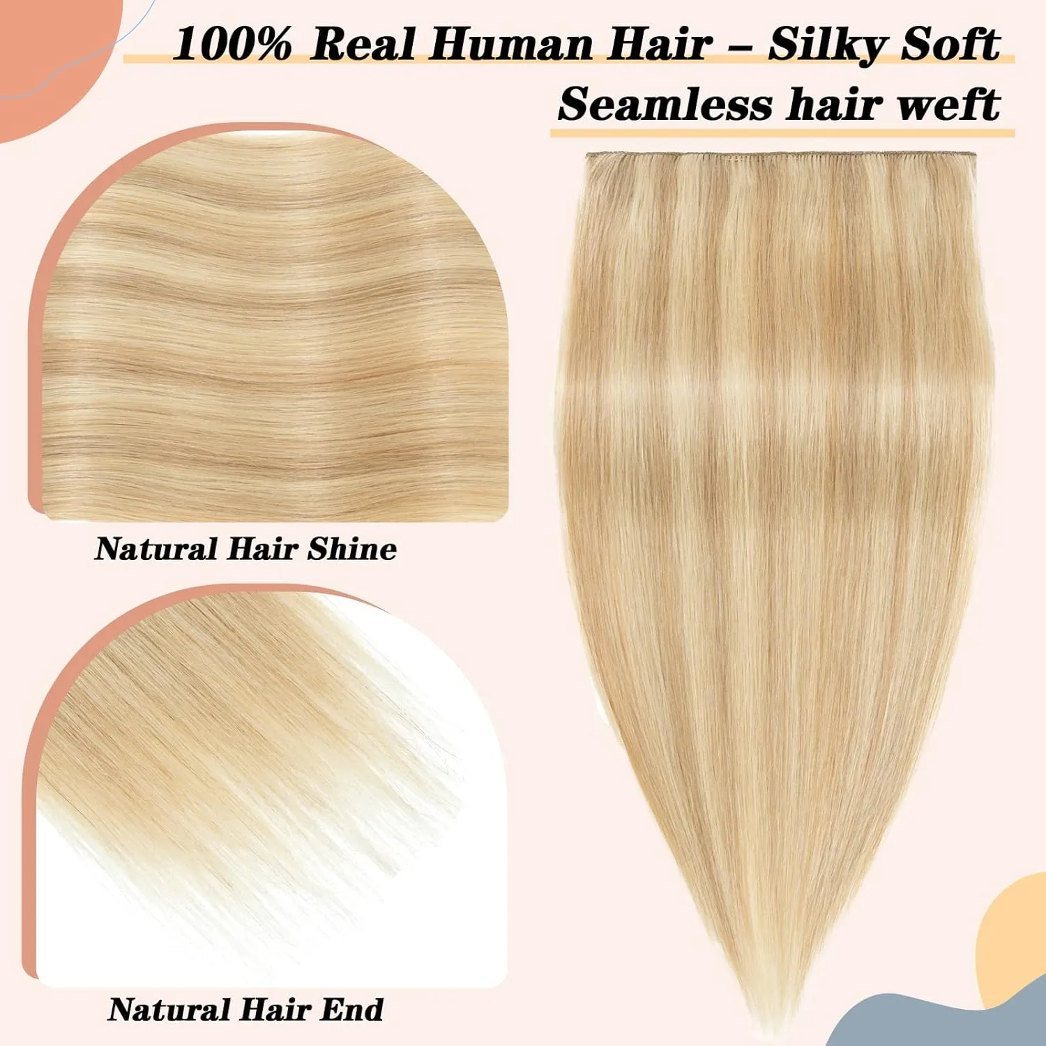S-noilite One Piece Clip in Hair Extensions Real Human Hair Balayage One Piece/5 Clips 3/4 Full Head One Piece Human Hair Extensions 12 Inch/40g (#18/613 Ash Blonde/Bleach Blonde)