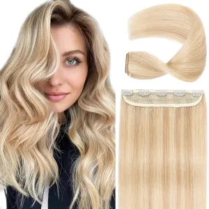 S-noilite One Piece Clip in Hair Extensions Real Human Hair Balayage One Piece/5 Clips 3/4 Full Head One Piece Human Hair Extensions 12 Inch/40g (#18/613 Ash Blonde/Bleach Blonde)