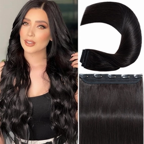S-noilite Clip-in Hair Extensions - Human Hair Full Head Weft - 100% Remy Straight 10 Inch - #1B Natural Black