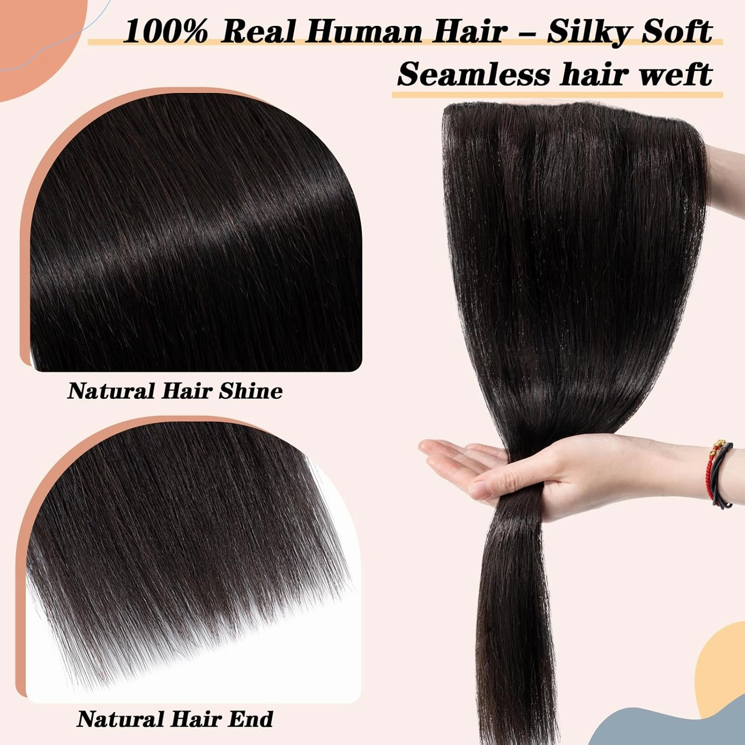 S-noilite Clip-in Hair Extensions - Human Hair Full Head Weft - 100% Remy Straight 10 Inch - #1B Natural Black