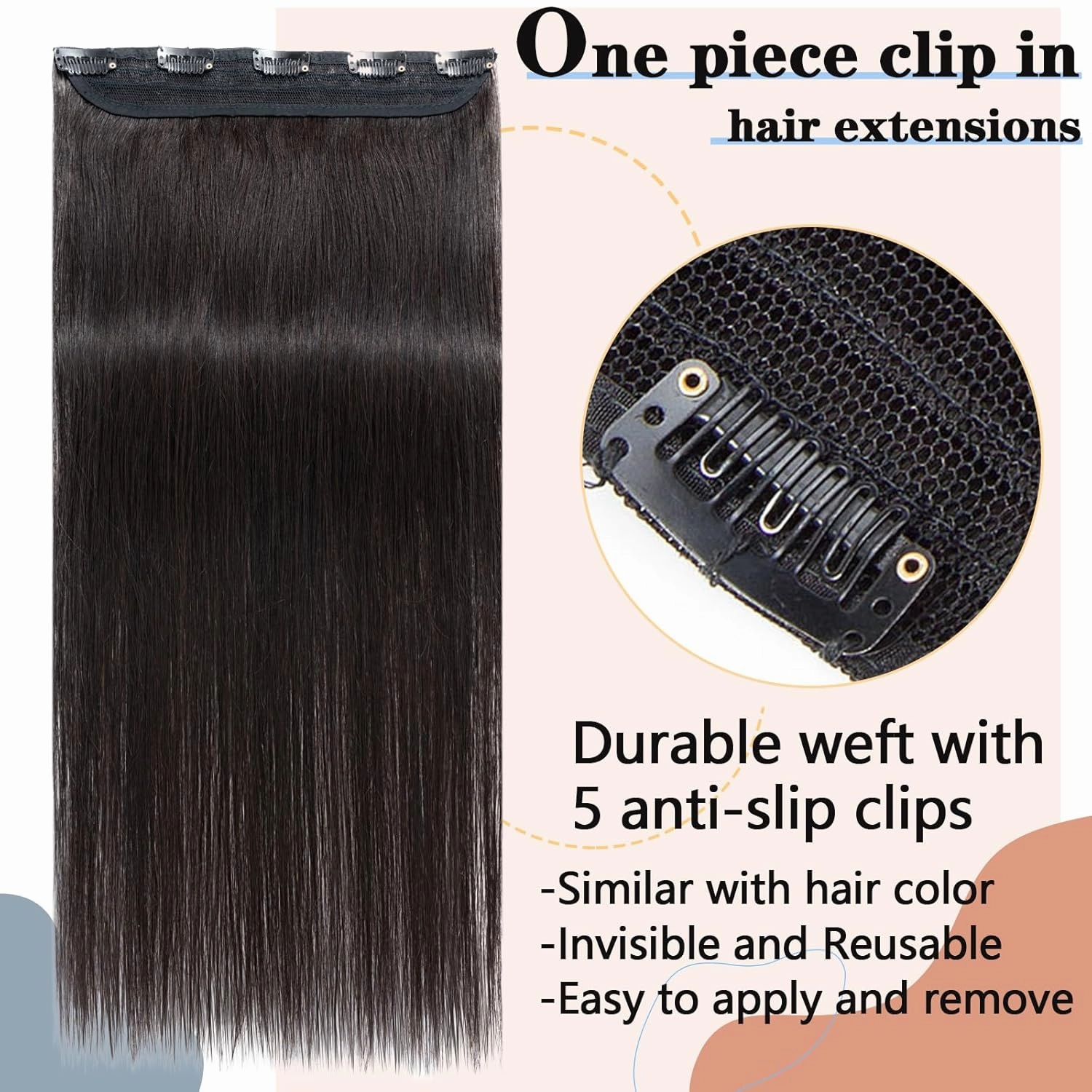 S-noilite Clip-in Hair Extensions - Human Hair Full Head Weft - 100% Remy Straight 10 Inch - #1B Natural Black