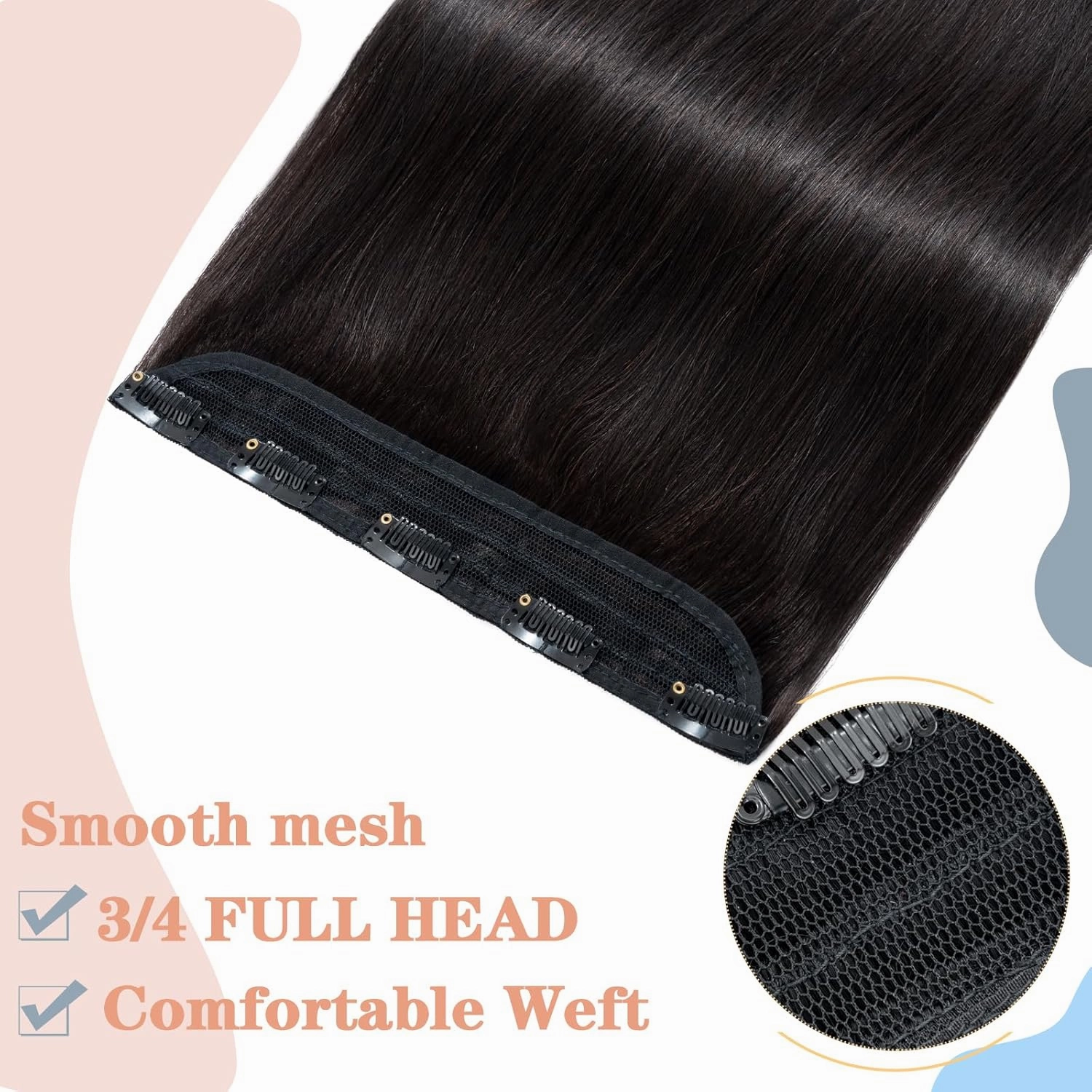 S-noilite Clip-in Hair Extensions - Human Hair Full Head Weft - 100% Remy Straight 10 Inch - #1B Natural Black