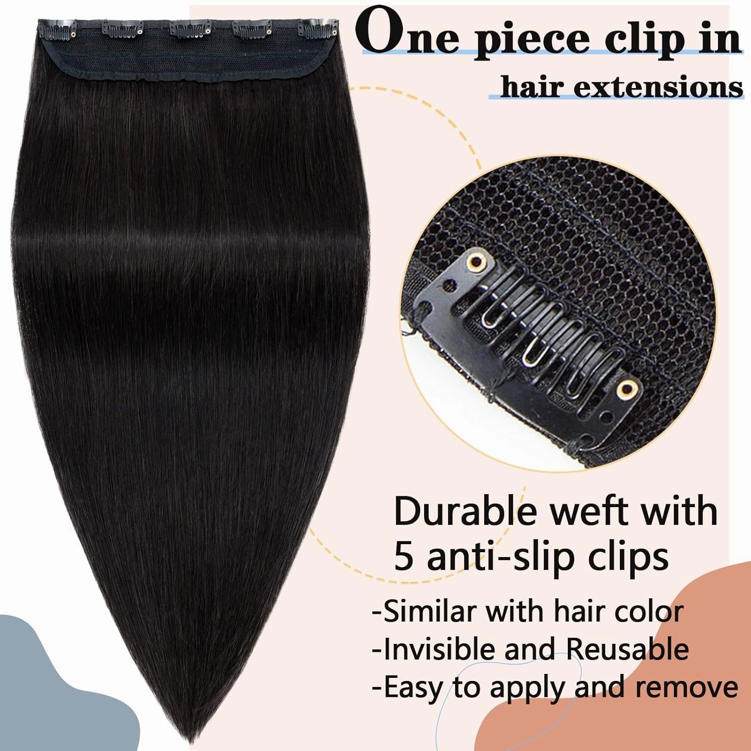 S-noilite Clip in Hair Extensions - Human Hair One Piece/5 Clips/3/4 Full Head Standard Weft Extensions - 100% Remy Straight 12 Inch/40g (#1B Natural Black)