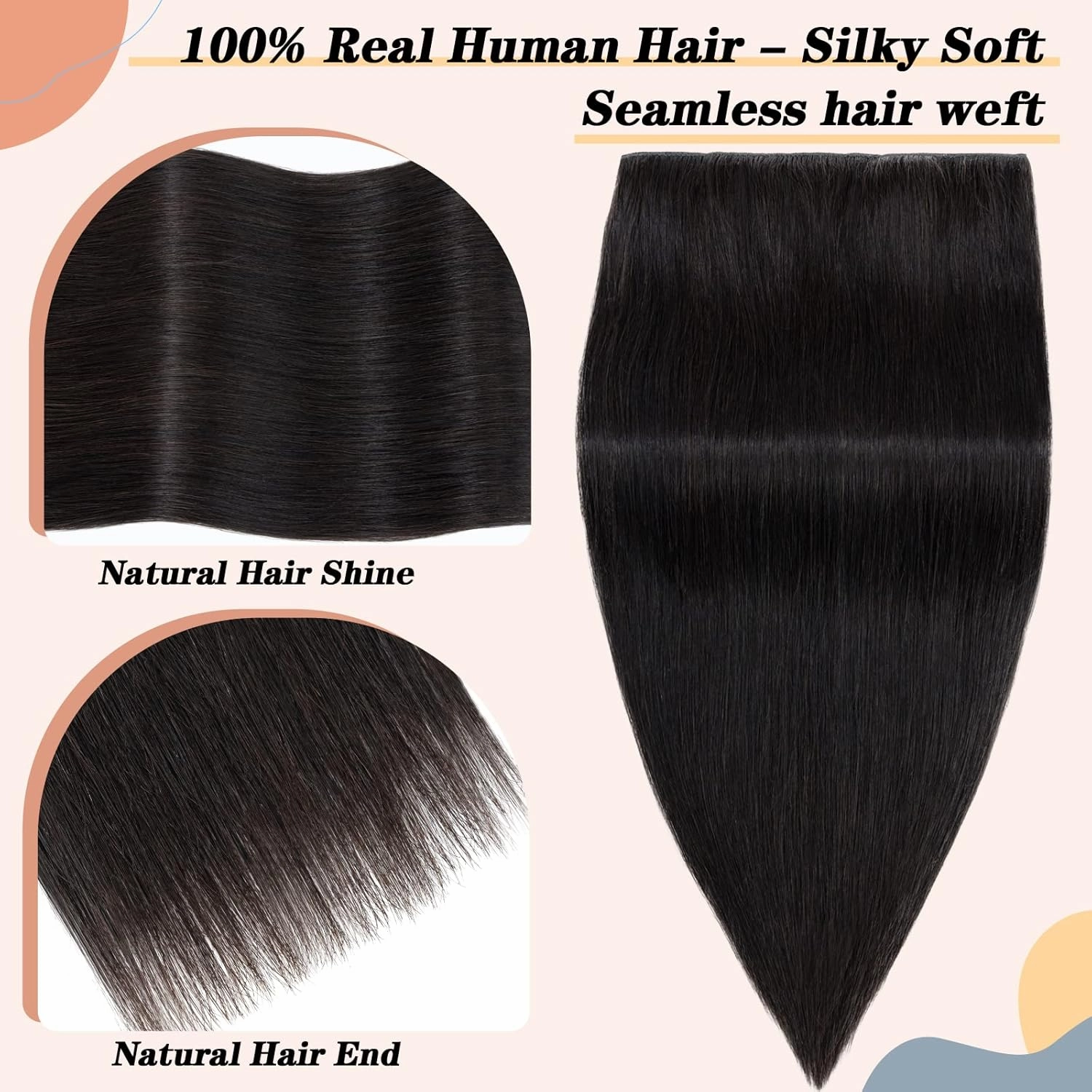 S-noilite Clip in Hair Extensions - Human Hair One Piece/5 Clips/3/4 Full Head Standard Weft Extensions - 100% Remy Straight 12 Inch/40g (#1B Natural Black)