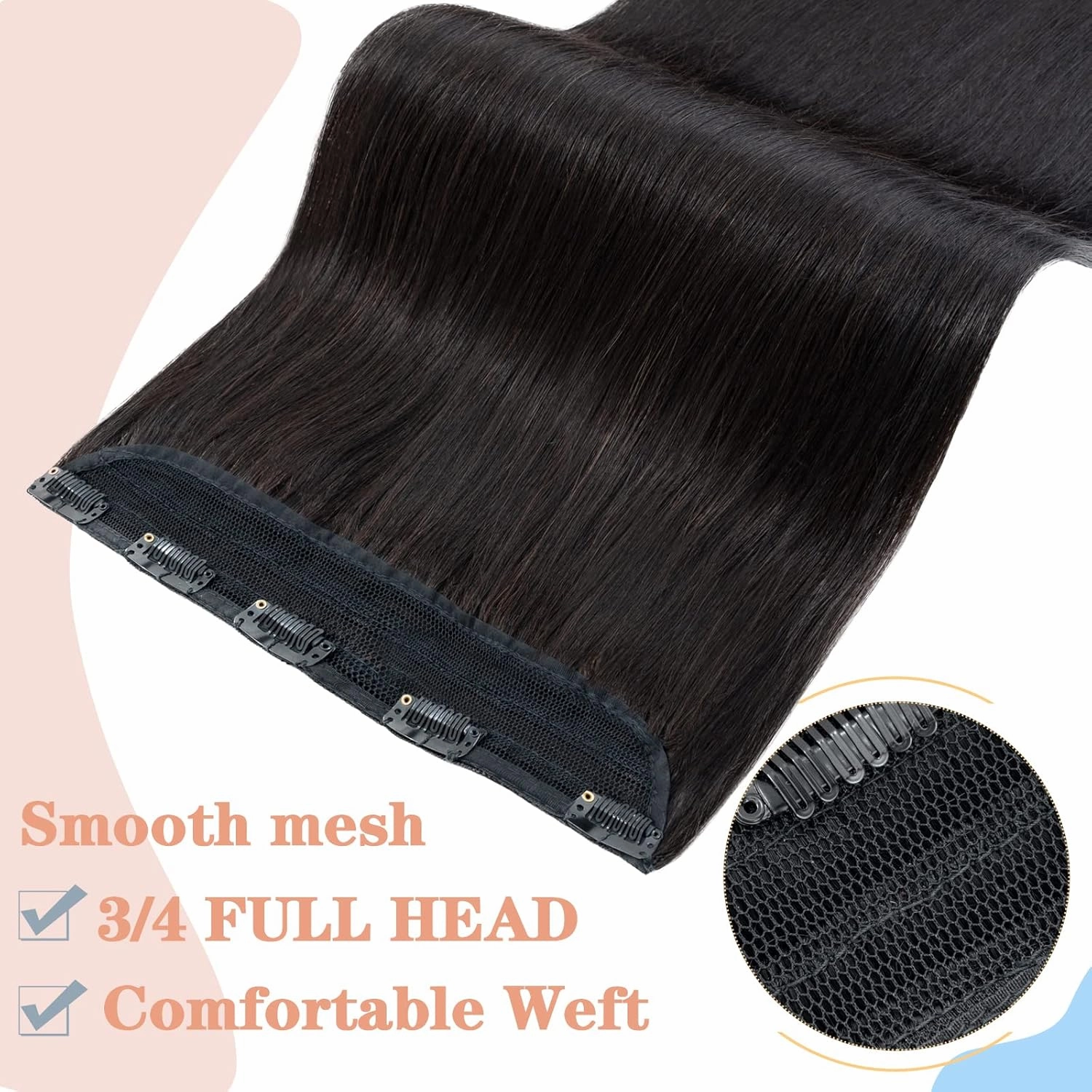 S-noilite Clip in Hair Extensions - Human Hair One Piece/5 Clips/3/4 Full Head Standard Weft Extensions - 100% Remy Straight 12 Inch/40g (#1B Natural Black)