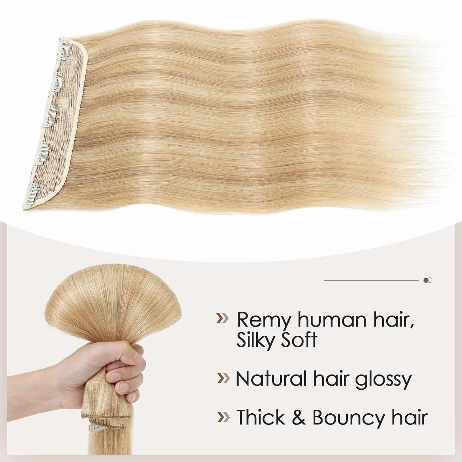 S-noilite Clip in Human Hair Extensions Balayage Clip in Hair Extensons 100% Real Human Hair One Piece/5 Clips 3/4 Full Head-Thicker Standard Weft 18 Inch/90g (#18/613 Ash Brown/Bleach Blonde)