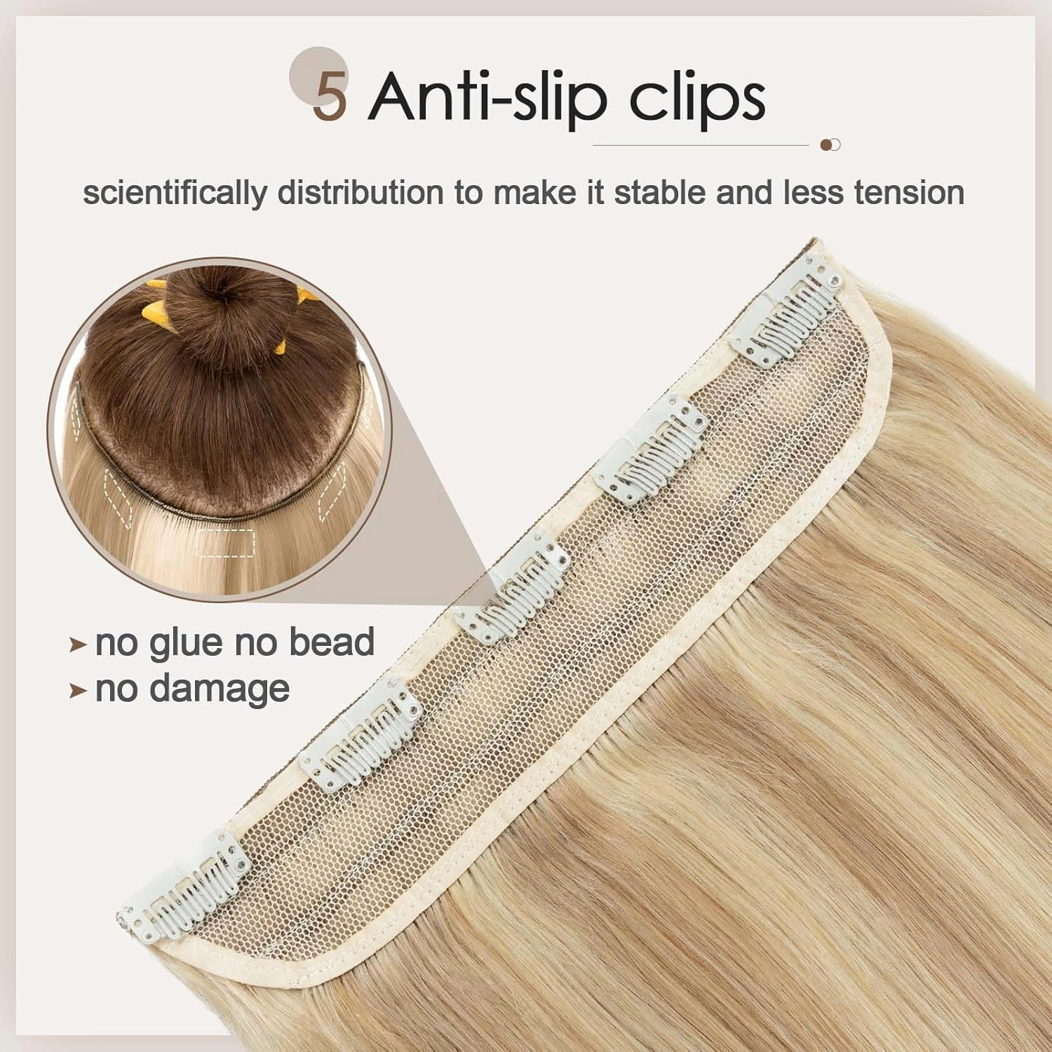 S-noilite Clip in Human Hair Extensions Balayage Clip in Hair Extensons 100% Real Human Hair One Piece/5 Clips 3/4 Full Head-Thicker Standard Weft 18 Inch/90g (#18/613 Ash Brown/Bleach Blonde)