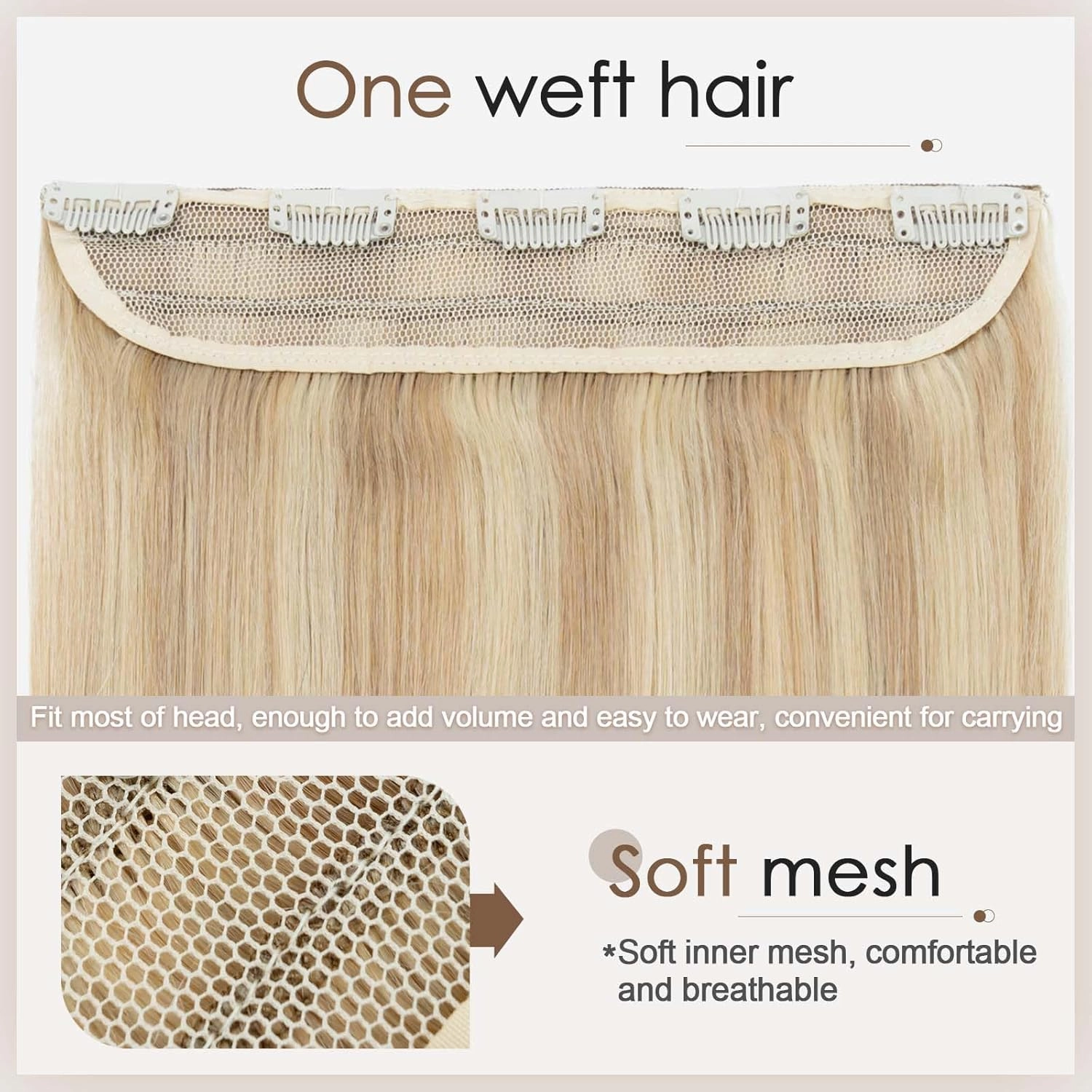 S-noilite Clip in Human Hair Extensions Balayage Clip in Hair Extensons 100% Real Human Hair One Piece/5 Clips 3/4 Full Head-Thicker Standard Weft 18 Inch/90g (#18/613 Ash Brown/Bleach Blonde)