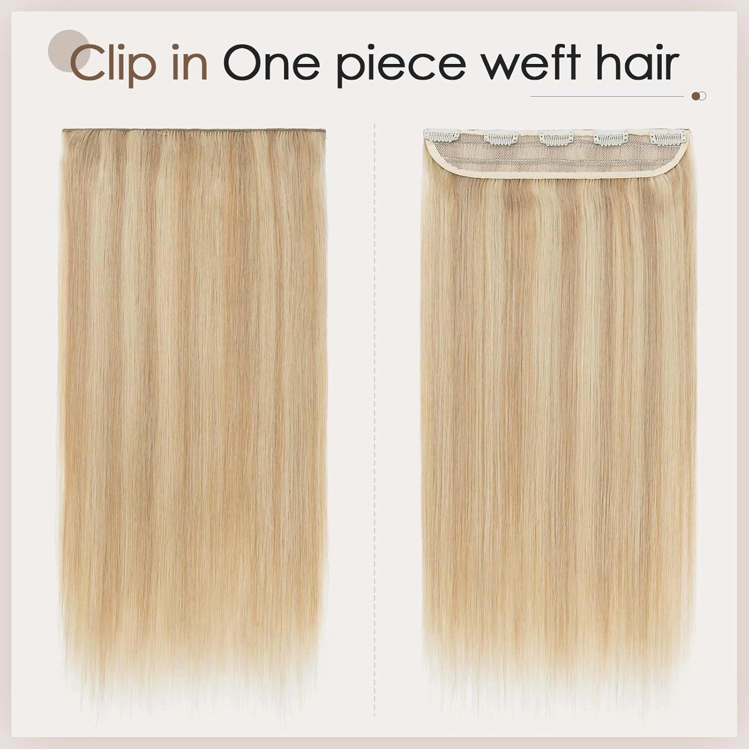S-noilite Clip in Human Hair Extensions Balayage Clip in Hair Extensons 100% Real Human Hair One Piece/5 Clips 3/4 Full Head-Thicker Standard Weft 18 Inch/90g (#18/613 Ash Brown/Bleach Blonde)