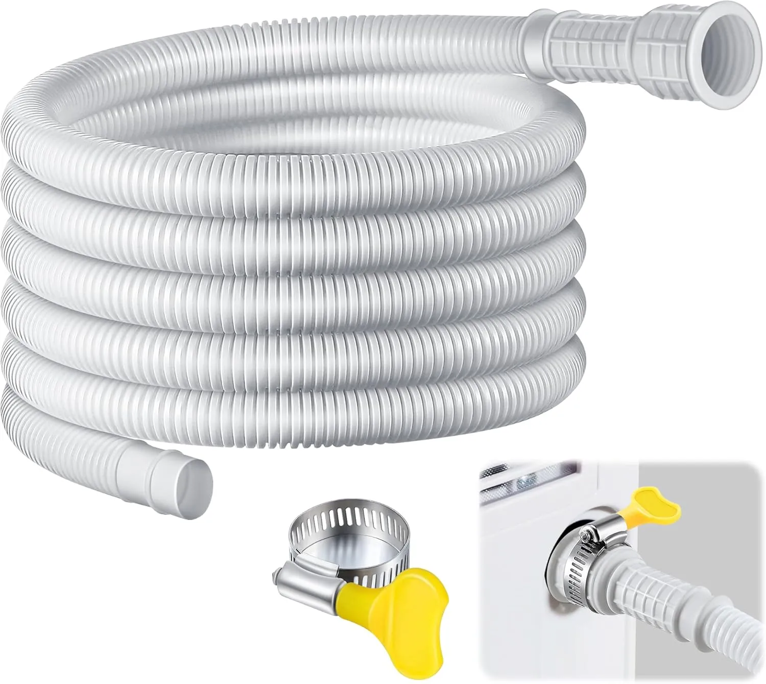 Saillong Patent Pending Dehumidifier Drain Hose, 3/4 Inch FHT, with Cuttable Rubber Adapter and Connect Clamp, Flexible Universal Drain Hose for Most Dehumidifier and Air Conditioner Brands(13 Feet)