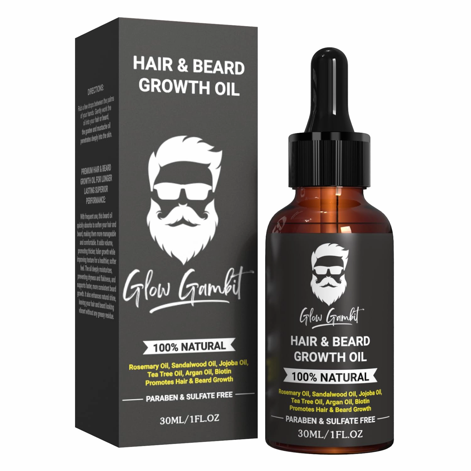 Sandalwood Beard Oil Serum for Men, 2-In-1 Beard Softener, Rosemary Hair Oil with Biotin, Jojoba Oil, Almond Oil Castor Oil With 11 Natural Oils, for Scalp Hair & Beard -1oz.