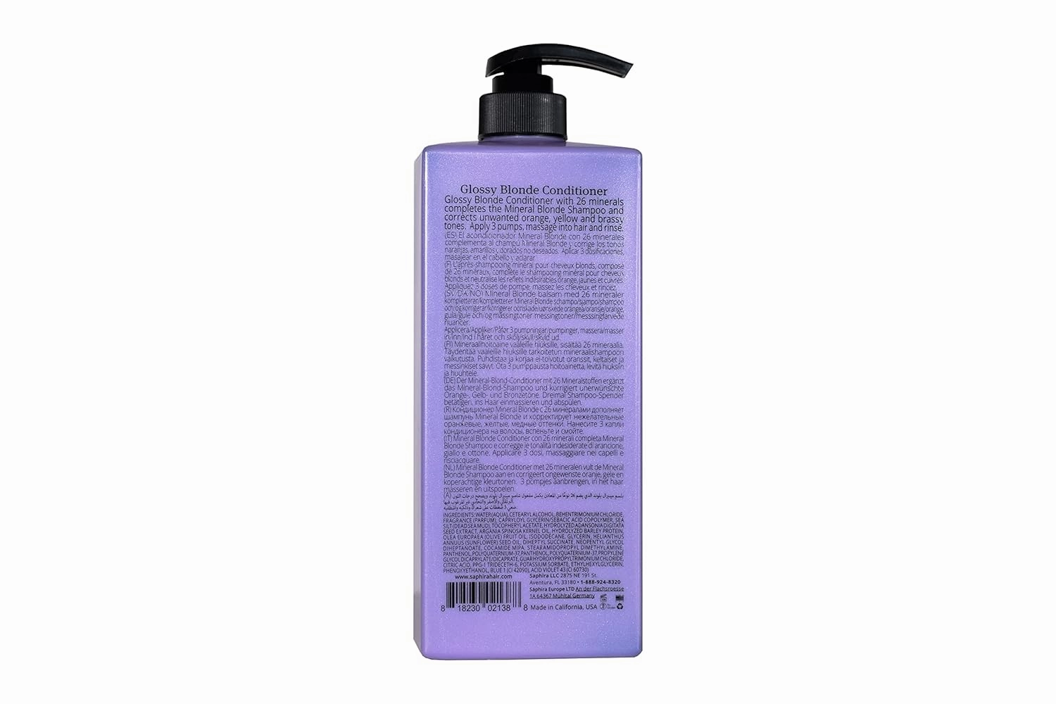 Saphira Glossy Blonde Conditioner for Natural, Bleached, and Color-Treated Blonde Hair, Sulfate-Free, Paraben-Free, Heals, Conditions, Replenishes and Hydrates Blonde Hair