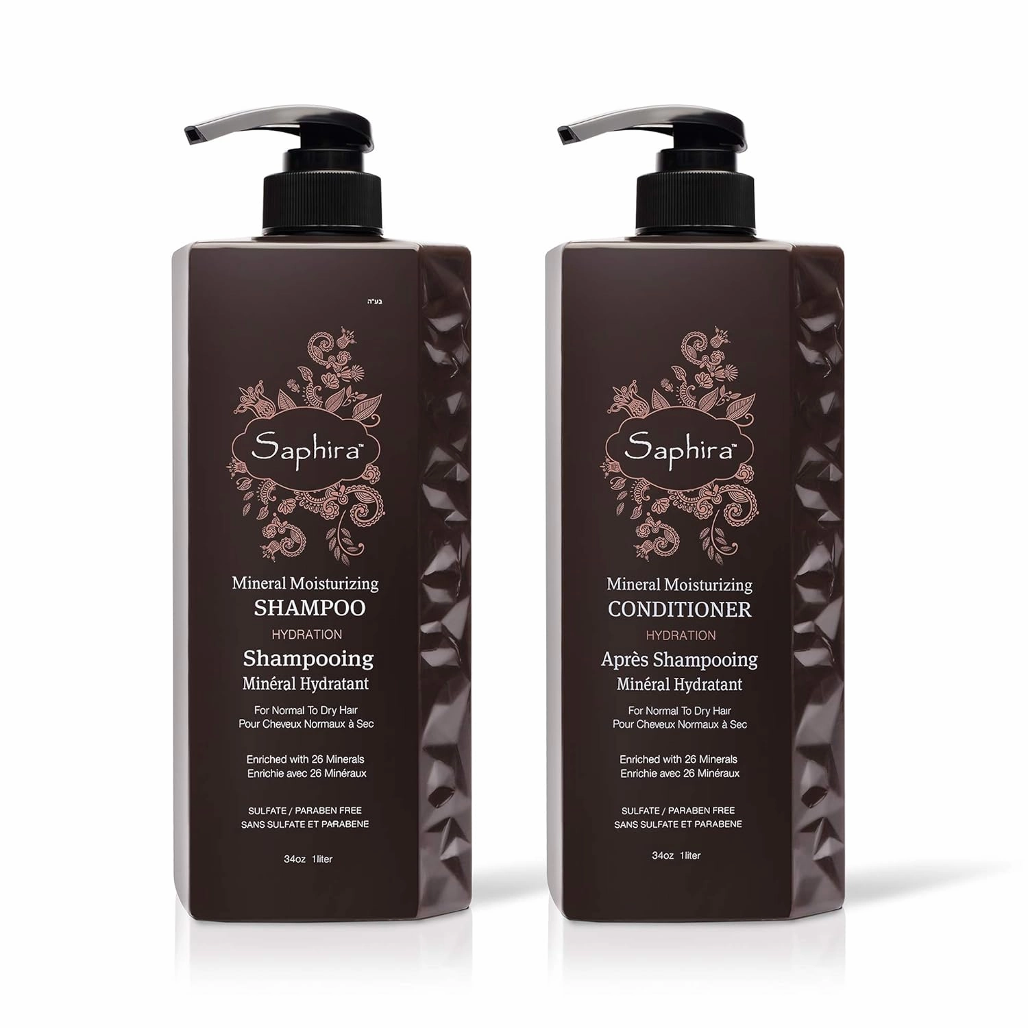 Saphira Mineral Moisturizing Shampoo and Conditioner, Hydrating for Dry, Damaged, Bleached & Color-Treated Hair, Sulfate-Free, Paraben-Free, Nourishes & Revitalizes Lifeless Hair